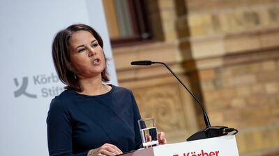 German Foreign Minister Annalena Baerbock speaks at the opening of the Berlin Foreign Policy Forum, organised by the Koerber Foundation, in Berlin on Tuesday. AP