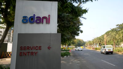 The entrance of Adani Corporate House in Ahmedabad, India. Shares in India’s Adani Group plunged up to 20 per cent on Friday. AP Photo