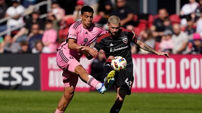 Inter Miami midfielder Diego Gomez competes for the ball with DC United midfielder Mateusz Klich. AP