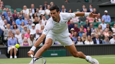 Novak Djokovic during his Wimbledon quarter-final win over Marton Fucsovics at the All England Club on Wednesday. AP