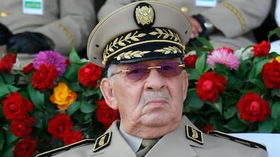 The late army chief Lt Gen Ahmed Gaid Salah presides a military parade in Algiers on July 1, 2018. The powerful powerful army chief died on Monday after a heart attack. AP Photo