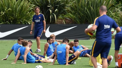 Barcelona players shown on Monday during a light training session at the home grounds of the LA Galaxy ahead of a pre-season friendly against the club in California on Tuesday. Mark Ralston / AFP