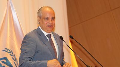 Khaled Khalifa, UNHCR senior adviser to the GCC, speaks during the launch of the Islamic philanthropy annual report in Dubai on Monday. Pawan Singh / The National
