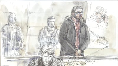 This court sketch shows Bilal Taghi, a radicalised member of ISIS, on trial at the criminal court in Paris. AFP / Benoit PEYRUCQ