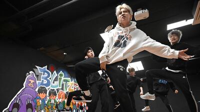 Blitzers performing during their dance practise session at a rehearsal studio in Seoul. AFP