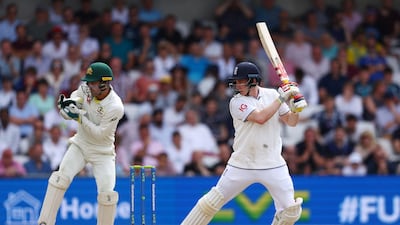 England's Harry Brook hits a boundary off Australia's Todd Murphy during the 3rd Ashes Test at Headingley on Sunday, July 9, 2023. Reuters