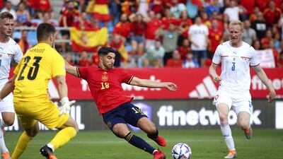Carlos Soler scores Spain's first goal against Czech Republic. Reuters