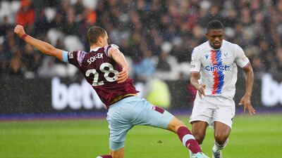 Cheick Doucoure of Crystal Palace battles for possession with Tomas Soucek of West Ham. Getty