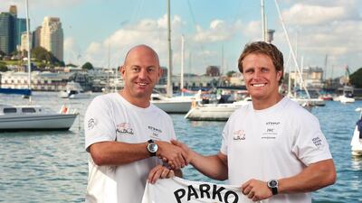 Luke Parkinson, right, was selected by Abu Dhabi Ocean Racing skipper Ian Walker after coming highly recommended and proving his mettle in testing races. Courtesy Rupert Townsend