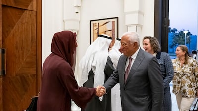 Mr Costa shakes hands with Reem Al Hashimy, Minister of State for International Co-operation