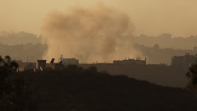 Smoke rises after an explosion following an air strike on the northern part of the Gaza Strip, as seen from Sderot, southern Israel. EPA