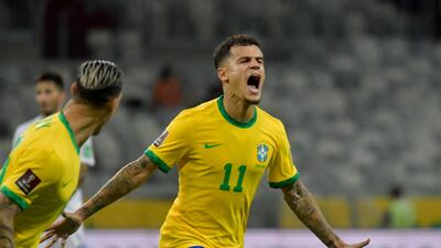 Philippe Coutinho scored Brazil's second goal in the 4-0 win over Paraguay in the 2022 World Cup qualifying match in Belo Horizonte. Reuters