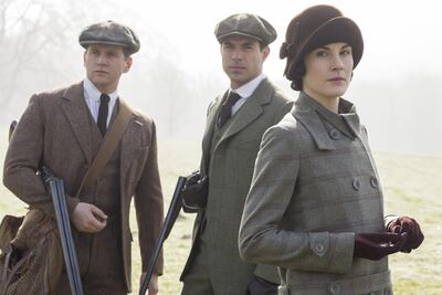Tom Branson (Allen Leech), Lord Gillingham (Tom Cullen) and Lady Mary Crawley (Michelle Dockery) in 'Downton Abbey'. Courtesy OSN