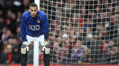 Rio Ferdinand of Manchester United takes his place in goal after the sending off of Tomasz Kuszczak during the FA Cup sponsored by e.on Quarter-Final match between Manchester United and Portsmouth at Old Trafford on March 8 2008 in Manchester, England. Getty Images