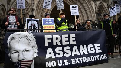 Julian Assange supporters outside a court in London after it ruled in January that he could be extradited to the US. EPA