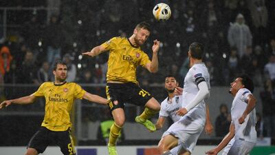 Shkodran Mustafi scored Arsenal's goal in the 1-1 draw with Vitoria Guimaraes in the Europa League. AFP
