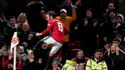 Manchester United's Juan Mata celebrates scoring the only goal. Reuters