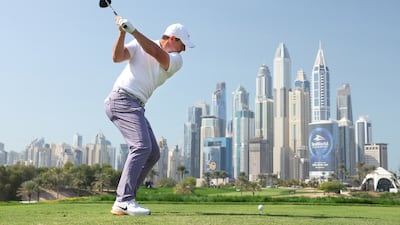 Rory McIlroy tees off on the eighth hole at Emirates Golf Club in Dubai. Getty Images