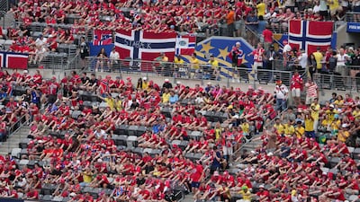 Norway supporters perform their famous Viking row celebration in New Jersey. AFP