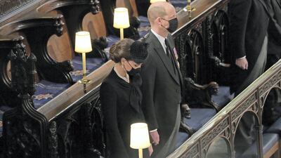 Prince William and Catherine, Duchess of Cambridge attend the funeral of Prince Philip at St George's Chapel at Windsor Castle in April 2021. Getty Images
