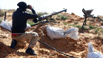 A fighter from Fajr Libya in Bir Al Ghanamon on March 5, 2015. AFP Photo