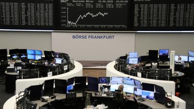 The Frankfurt Stock Exchange. Germany's DAX index climbed 2.3 per cent on Tuesday on the back of strong eurozone economic data. Reuters