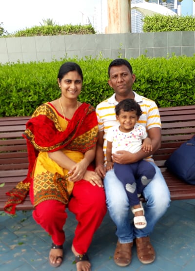 Deepa Kumar with his wife Athira and their daughter Amulya. Both mother and daughter survived the crash. Photo: Kumar family