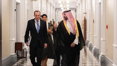 Prince Khalid bin Salman, Saudi Arabia's Vice Minister of Defence, meets Brett McGurk, White House Co-ordinator for the Middle East and North Africa.