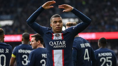 Kylian Mbappe celebrates scoring PSG's first goal at Parc des Princes. AFP