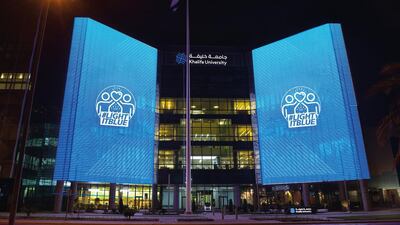 Khalifa University lights up in blue colour, in solidarity with the global campaign #LightItBlue. Courtesy Abu Dhabi Government Media Office