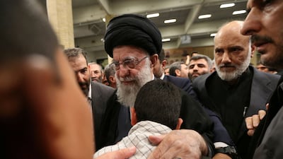 Iran's supreme leader Ayatollah Ali Khamenei meets relatives of IRGC members killed in the Israeli strike on the Iranian embassy complex in Damascus. Reuters