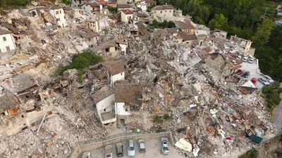 A drone photo shows the damages following an earthquake in Pescara del Tronto, central Italy on August 25, 2016. Stefano De Nicolo/Reuters