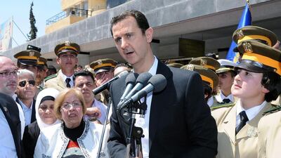 Syria's Bashar Al Assad delivers a speech on Syria's Martyrs Day in the capital Damascus (AFP PHOTO / HO / SANA)