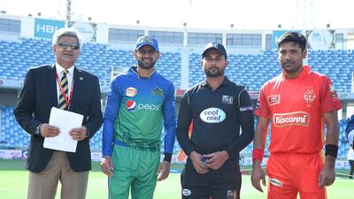 Islamabad United, in red, in action against Multan Sultans during the Pakistan Super League march in Dubai on Saturday, February 16. Courtesy Pakistan Cricket Board