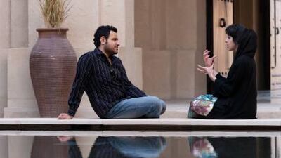 The Nadwa participant Waleed Hashim and Badriah Mohammed Al Khouri, of the sponsoring Emirates Foundation for Philanthropy, at Qasr Al Sarab.