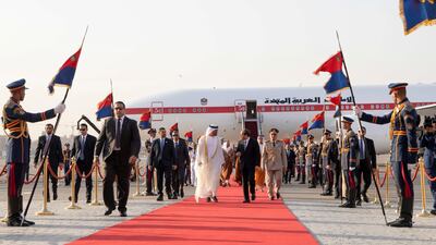 Sheikh Mohamed bin Zayed receives a guard on honour at the start of his latest visit to Egypt. Saeed Al Neyadi / Ministry of Presidential Affairs