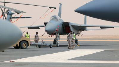 Fighter jets sit on the tarmac at Saudi Arabia’s first World Defence Show in Riyadh. AFP
