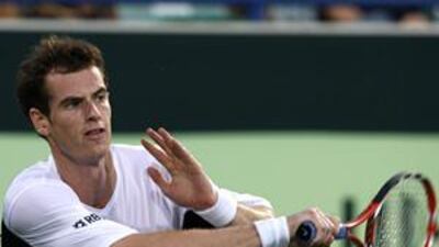Andy Murray of Britain in action against the American James Blake whom he beat 6-2, 6-2 on the opening day of the inaugural Capitala World Tennis Championship at the Abu Dhabi International Tennis Complex.
