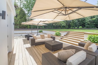 The sun terrace. Planning permission is in place to enlarge the villa by 930 square metres. Photo: Aston Chase / Tony Murray Photography