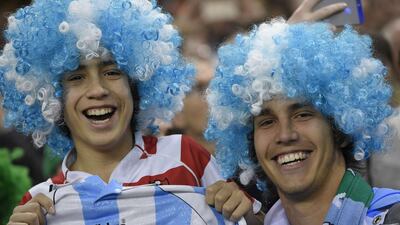 Argentina supporters pose during the quarter final match against Ireland. Franck Fife / AFP