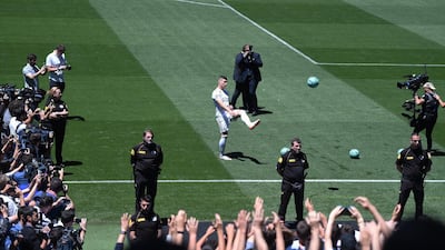 Luka Jovic is unveiled to the media and Real Madrid fans. Getty Images