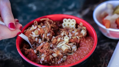 Koshari: add an extra kick with vinegar and chilli oil. Victor Besa / The National