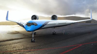 The Flying-V is a design for a highly energy-efficient long-distance aeroplane. Courtesy Edwin Wallet