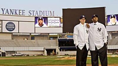 The big money signings AJ Burnett, left, and CC Sabathia at the new Yankee Stadium.