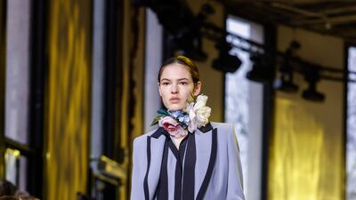 A kick-flare trouser suit at the Elie Saab autumn/winter 2023 show. AP