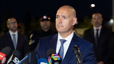 Toronto Police Association president Jon Reid speaks to the media at the scene of the shooting in Mississauga.