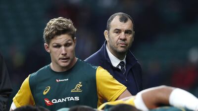 Australia coach Michael Cheika, right, has seen his team lose nine of 13 Tests in 2018. AFP