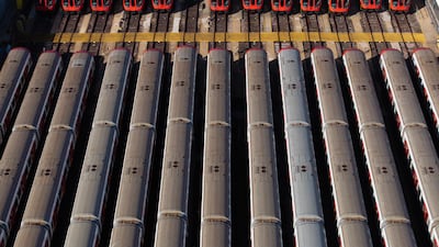 Tube trains at Upminster depot, east of London. London Underground services have been disrupted after staff began a strike. Getty Images