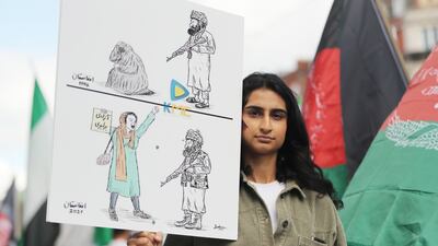 Protesters demonstrate against the Taliban's persecution of women in Dublin, Ireland. PA