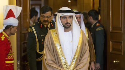 Sheikh Hamdan bin Mohammed, Crown Prince of Dubai, attends a meeting with Pranab Mukherjee President of India (not shown), before a meeting at Rashtrapati Bhavan. Ryan Carter / Crown Prince Court — Abu Dhabi